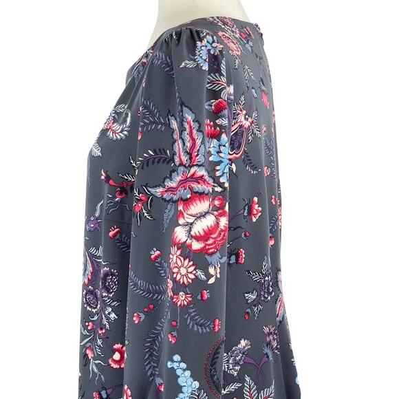 LOFT NOUVEAU GARDEN FLORAL LONG SLEEVE CASUAL SHIFT DRESS IN GRAY WOMEN'S SIZE 8 - Picture 6 of 15